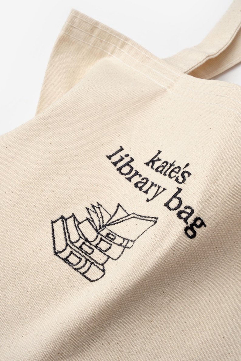Custom Embroidered Library Tote Bag - Personalized Book Lover Gift- Name Embroidered Tote Bag image 9