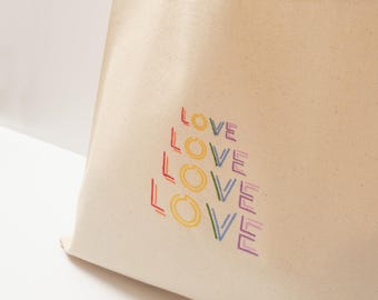 Geborduurde katoenen draagtas: Rainbow Love Quote, opbeurend cadeau
