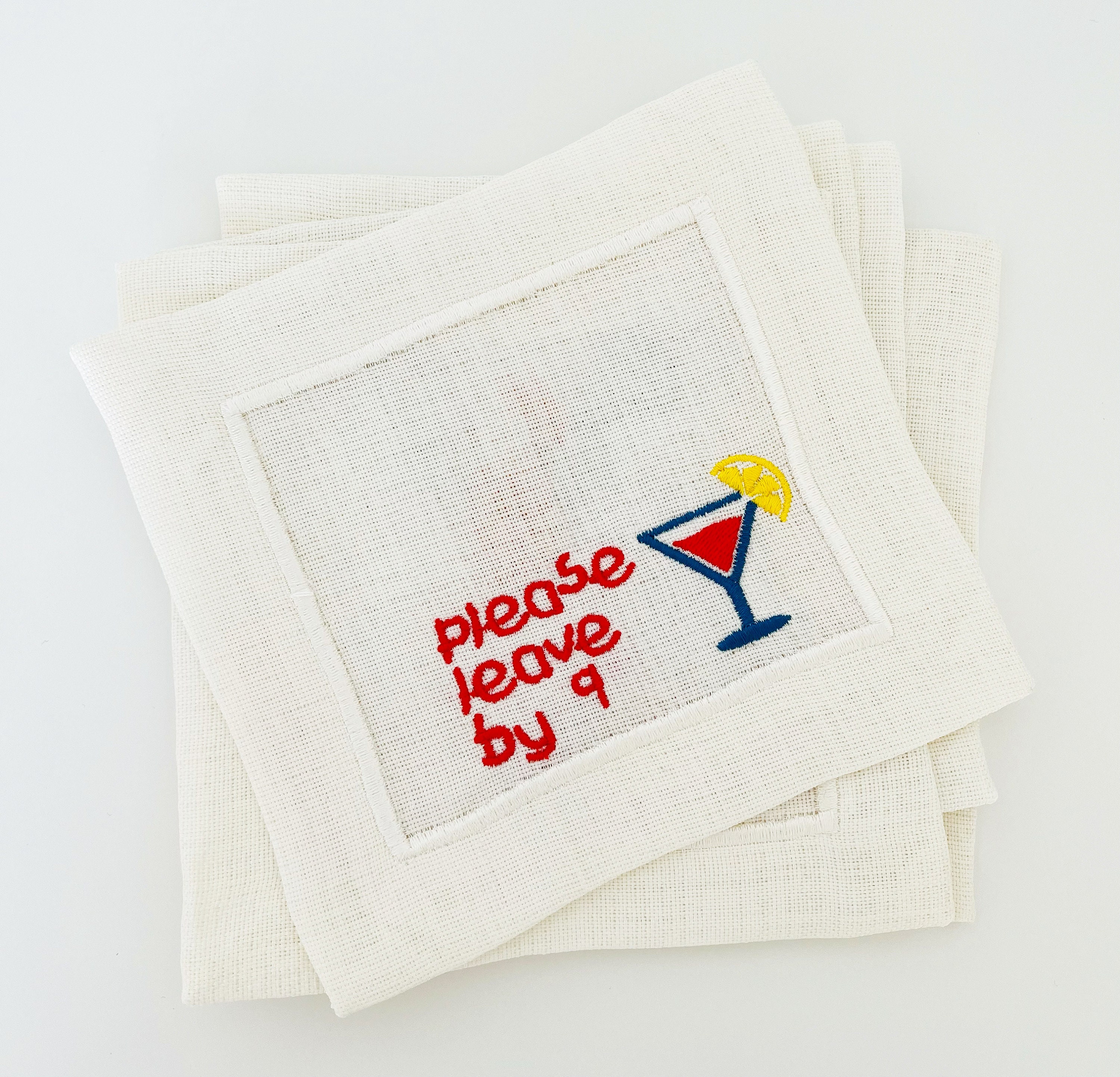 Embroidered Linen Cocktail Napkins Set of 4/please Leave by 9/ Etsy