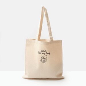 Custom Embroidered Library Tote Bag - Personalized Book Lover Gift- Name Embroidered Tote Bag image 8