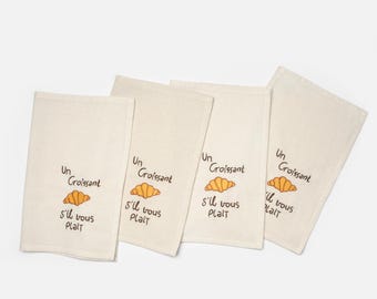 Manteles individuales de lino bordados con forma de croissant / Mantelería / Regalo de inauguración de la casa