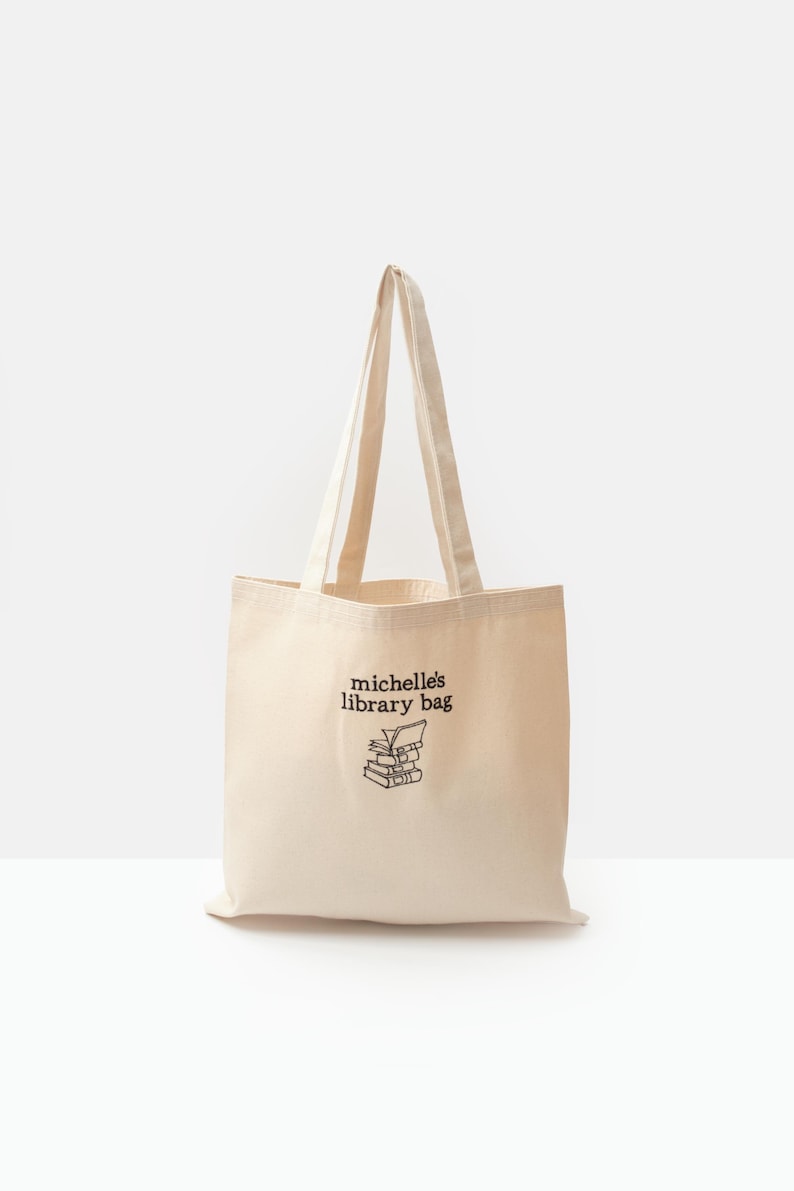 Custom Embroidered Library Tote Bag - Personalized Book Lover Gift- Name Embroidered Tote Bag image 3