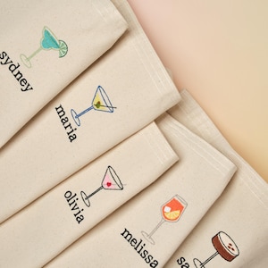 Personalisierte Einkaufstasche mit Cocktail-Symbolen / individueller Name bestickter Einkaufstasche
