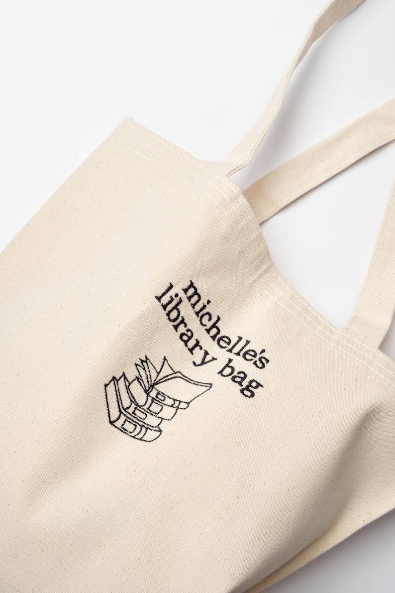 Custom Embroidered Library Tote Bag - Personalized Book Lover Gift- Name Embroidered Tote Bag image 4