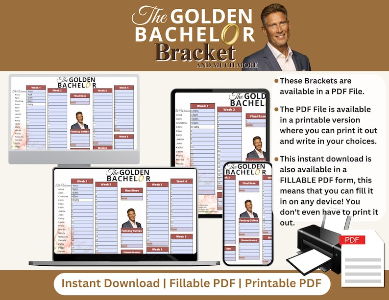 The Golden Bachelor Bracket Season 1 Bachelor Fantasy Etsy