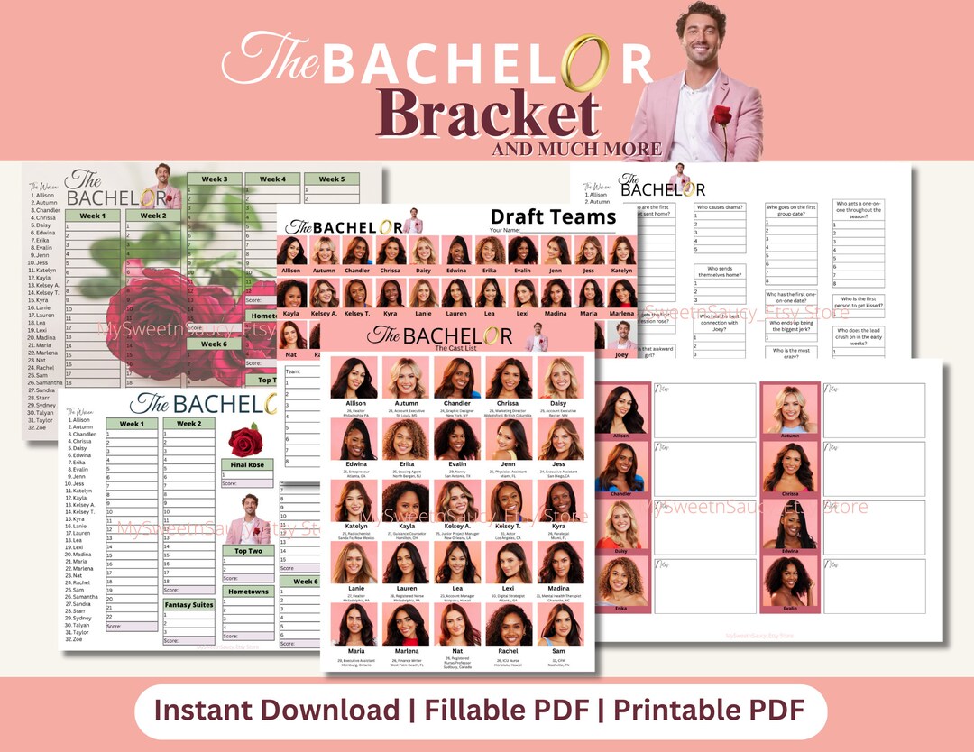 The Bachelor Bracket Season 28 Bachelor Fantasy League Printable Print ...