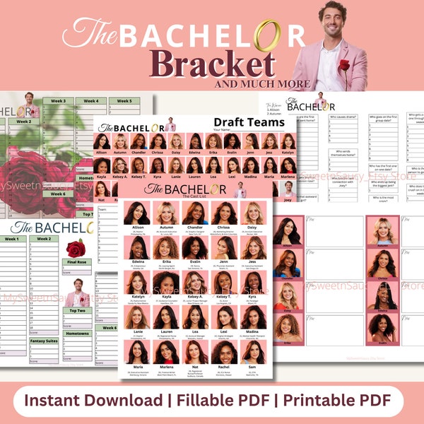 The Bachelorette Bracket | Season 21 | Bachelor Fantasy League Printable | Print Download | Party Game | Bach Bracket | Jen Tran | ABC TV