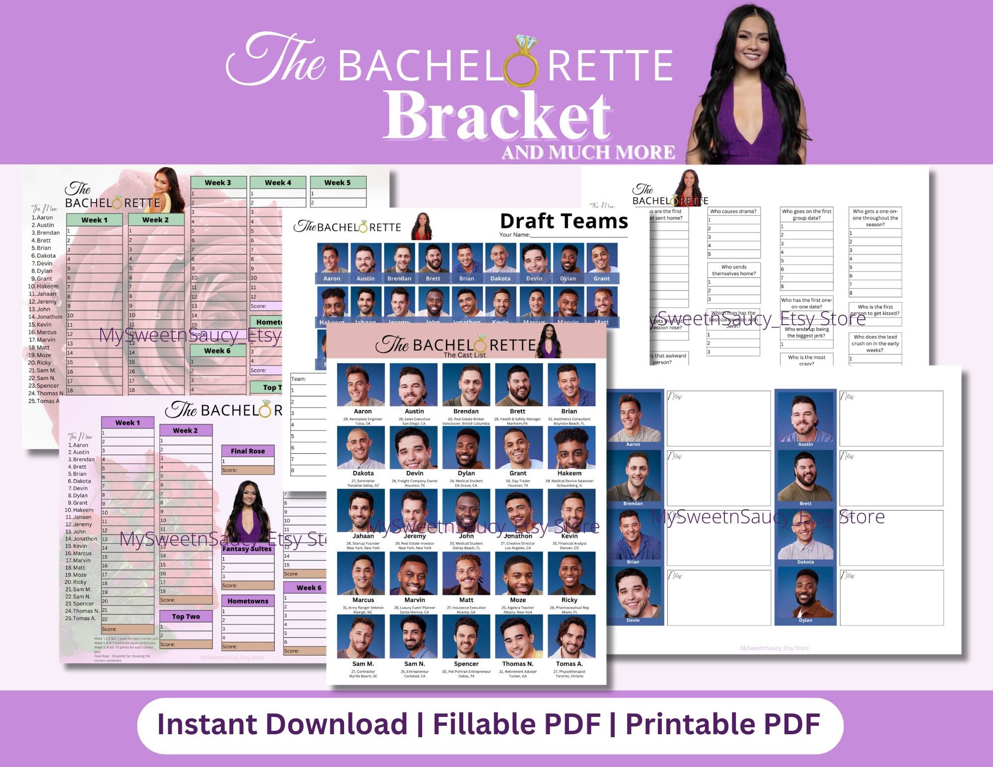 The Bachelorette Bracket Season 21 Bachelor Fantasy League Printable ...