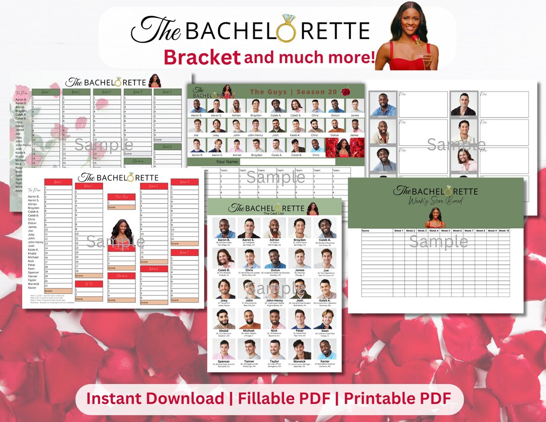 The Bachelorette Bracket Season 20 Bachelor Fantasy League Etsy