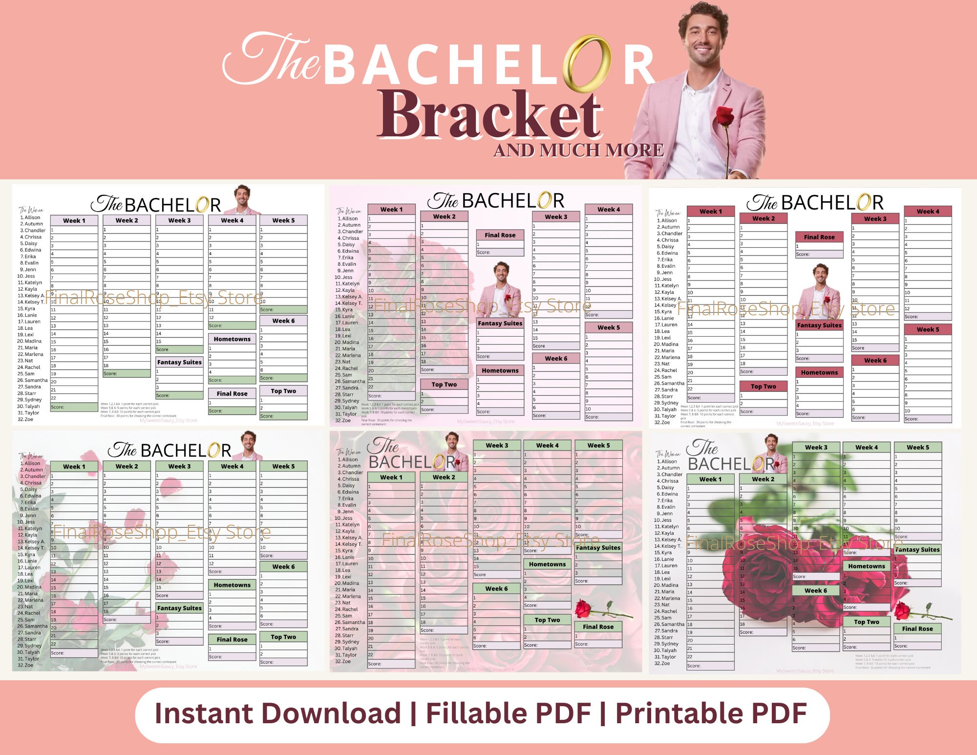 The Bachelor Bracket Season 28 Bachelor Fantasy League Printable Print