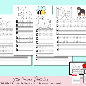 Letters Tracing Printable, Alphabet Worksheets, Handwriting Practic, ABC Trace & Write, Preschool Tracing Pages, Dotted Alphabet, Printable