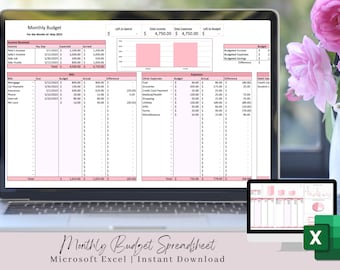Miesięczny szablon arkusza kalkulacyjnego budżetu dla programu Excel, Arkusz kalkulacyjny budżetu, Budżet programu Excel, Arkusz kalkulacyjny programu Excel, Miesięczny budżet, Szablon programu Excel