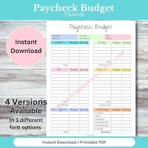 Paycheck Budget Planner, Budget by Paycheck Template, PDF Printable Budget Tracker, Finance Planner, Zero Based Budget Sheet Binder