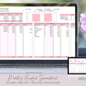 Monthly Budget Spreadsheet Template Google Sheets, Budget Spreadsheet, Budget Planner, Bill Tracker, Google Sheets Budget, Monthly Budget