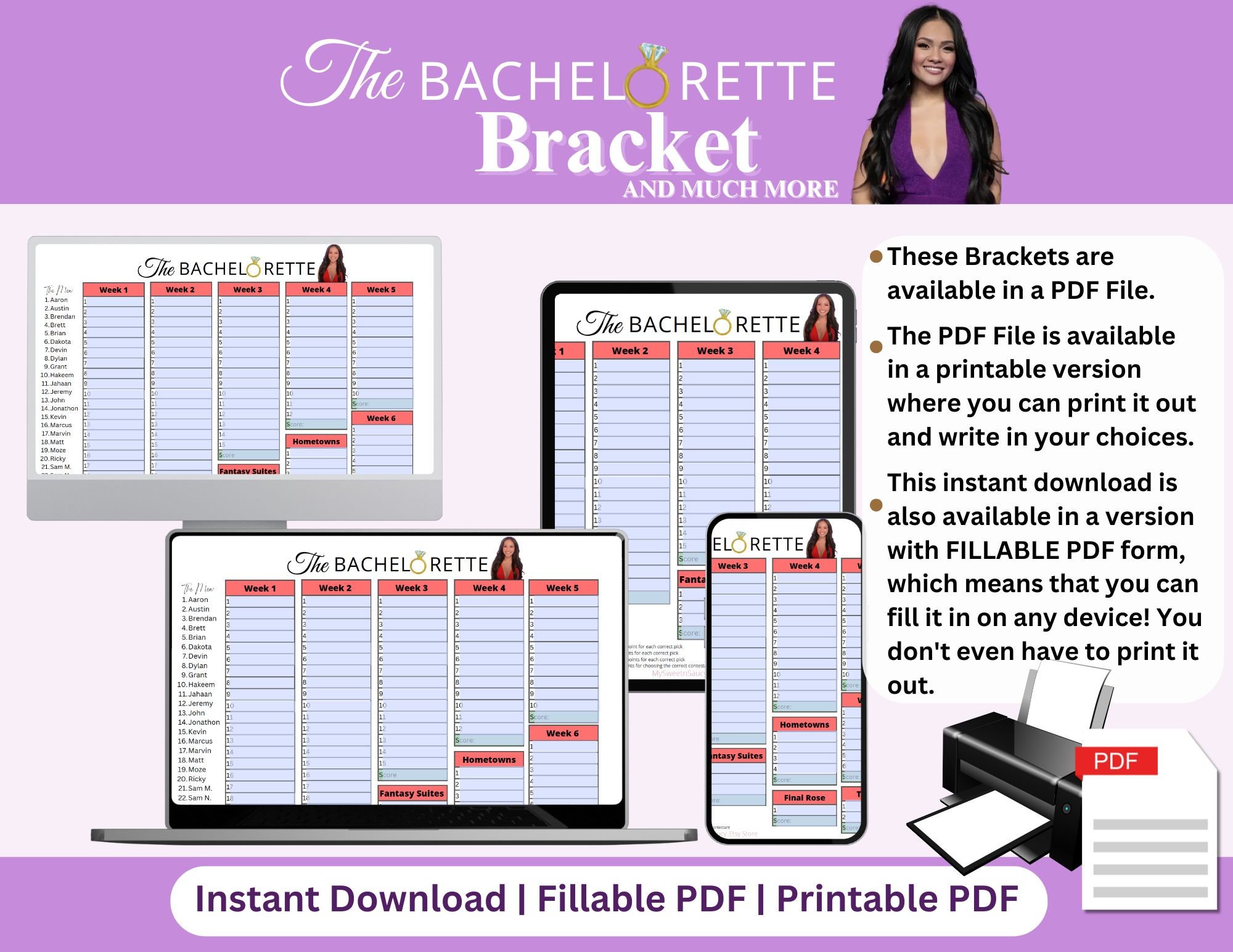 The Bachelorette Bracket Season 21 Bachelor Fantasy League Printable ...