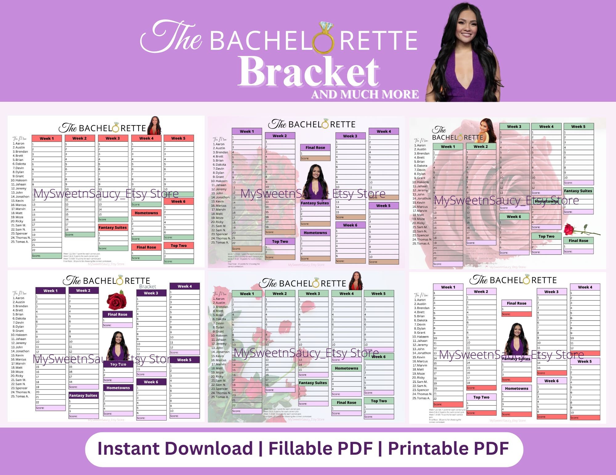 The Bachelorette Bracket Season 21 Bachelor Fantasy League Printable ...