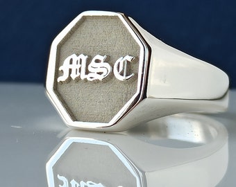 Engraved Initial Sterling Silver Signet Ring, Personalized Graduation Gift, Custom Monogram Jewelry