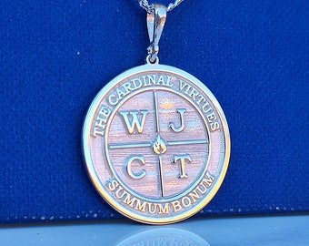 Cardinal Virtues Sterling Silver Necklace, Stoic Philosophy Pendant