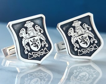 Abotoaduras personalizadas com brasão de família, abotoaduras personalizadas com brasão de armas em ouro, abotoaduras com brasão, presente de casamento para o noivo, abotoaduras de prata esterlina