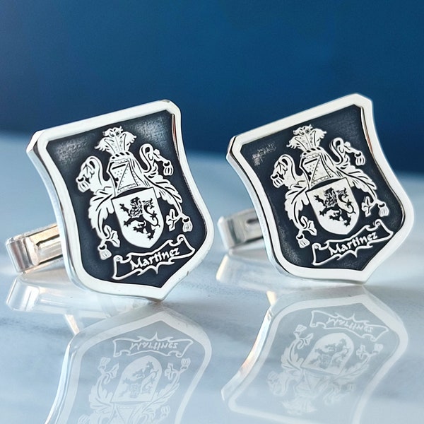 Personalized Family Crest Cufflinks,Gold Custom Coat of Arms Cuff Links,Crest Cufflinks,Wedding Gift for the Groom,Sterling Silver Cufflinks