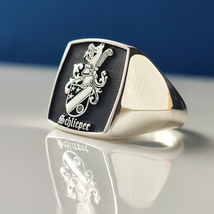 Family Crest Coat of Arms Shield Signet Ring, Sterling Silver Personalized Jewelry,Personalized Shield signet ring