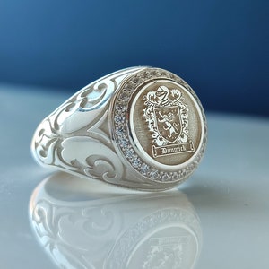 Anillo de sello de escudo de escudo de armas de la familia, joyería personalizada de plata de ley, anillo de sello de escudo personalizado