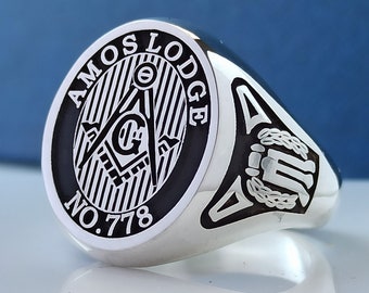 Anillo masónico de plata de ley, joyería de Maestro Masón, anillo de logia hecho a mano