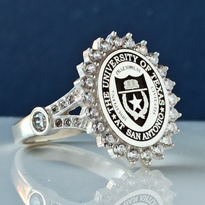 Collegering, universiteitsring, afstudeercadeau, afstudeerring, vrouwenring, ovale ring, kerstcadeau, Halloweencadeau, gepersonaliseerd