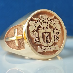 Ouro 10K, Ouro 14K, Ouro 18K, Brasão de Família Anel Personalizado para Anéis Personalizados, Anel Personalizado com Ouro e Prata Personalizados