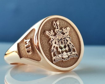 Solid Gold Coat of Arms Signet Ring, Christmas Gift, Family Crest Rings, Custom Signet Ring, Family Crest Signet Ring, Personalized Jewelry