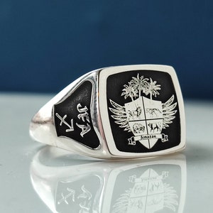 Sterling Silver Personalized Jewelry,Personalized Shield signet ring,Family Crest Coat of Arms Shield Signet Ring