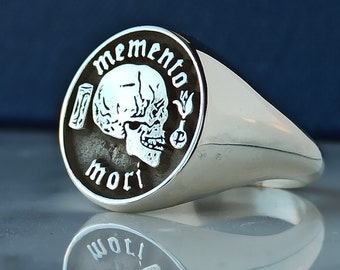 Memento Mori Sterling Silver Ring, Personalized Stoic Jewelry