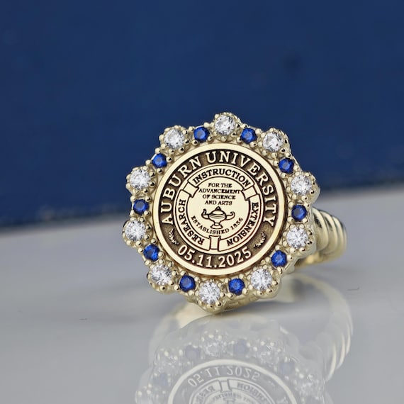 Custom Sterling Silver Class Ring – Personalized Graduation Ring with Gemstone, University College Gift for Her