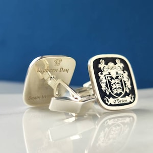 Handmade Family Crest Cufflinks - Custom Coat of Arms Jewelry in 14K Gold or Silver