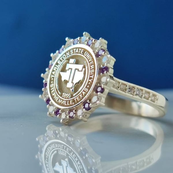 Anel de formatura feminino – Anel de prata de lei com pedra preciosa, presente universitário personalizado para ela.