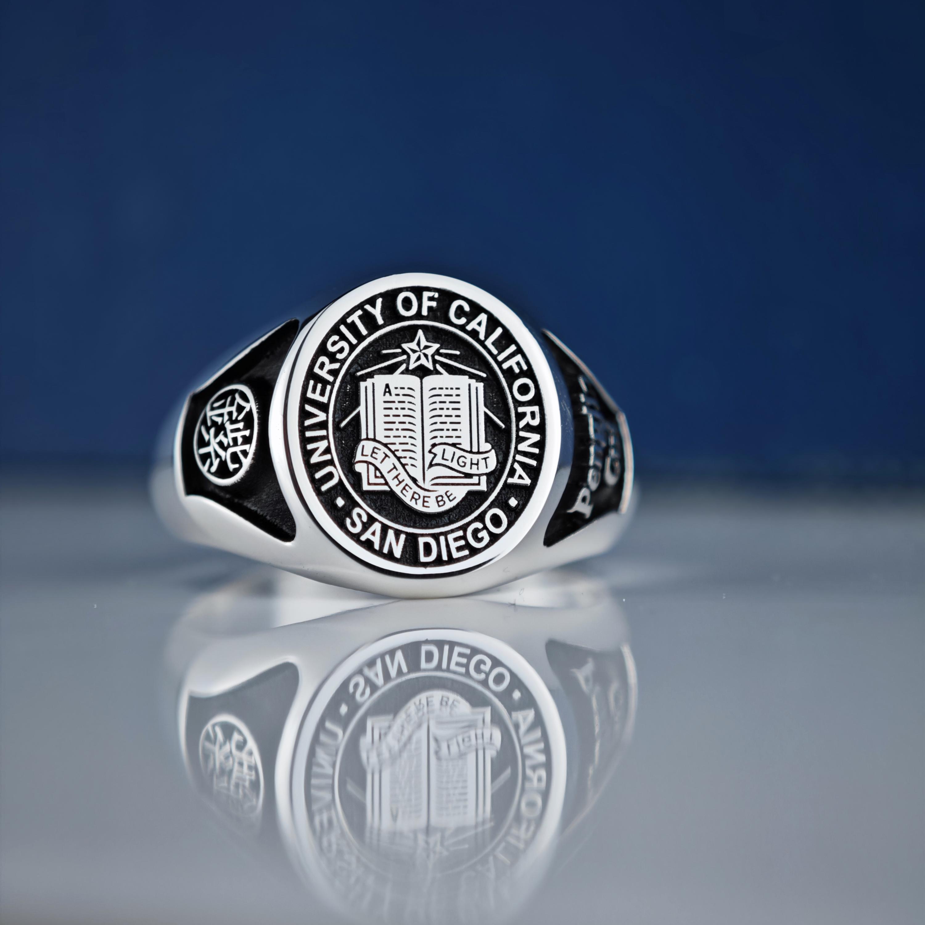 Custom Sterling Silver College Ring, University Crest, Handmade