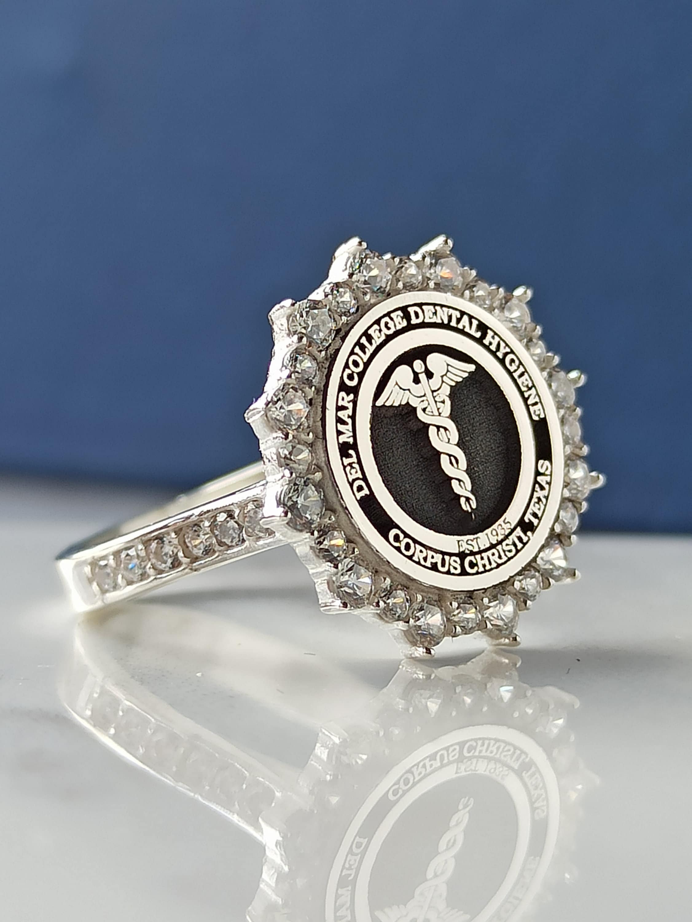 Custom Sterling Silver University Ring, Personalized College Logo