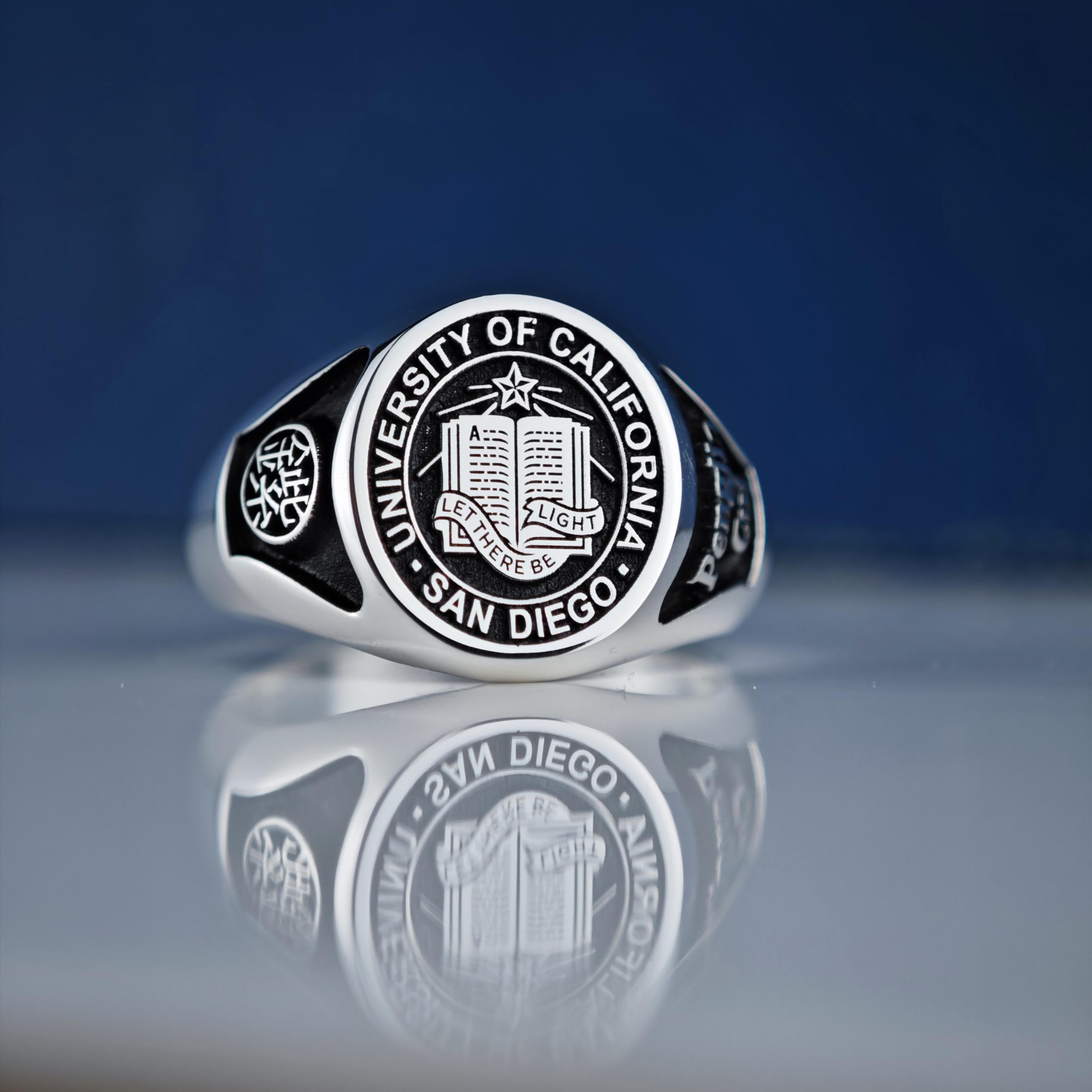 Custom Sterling Silver College Ring, University Crest, Handmade