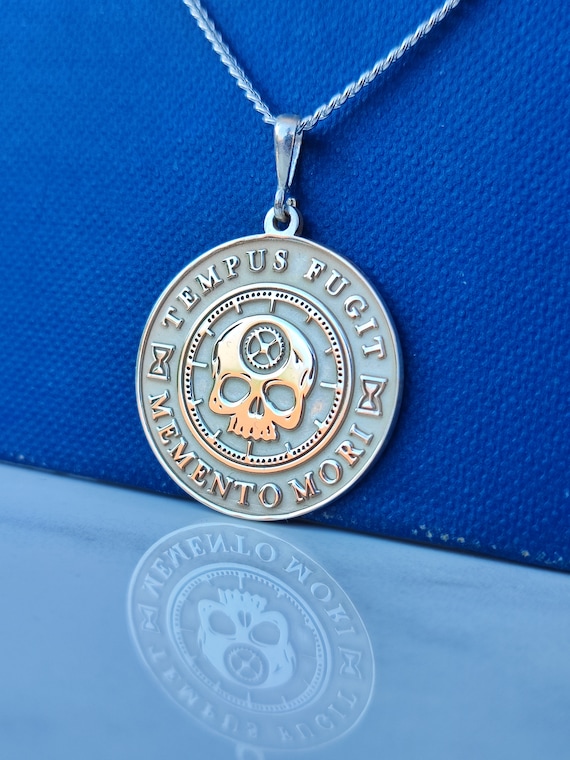 Memento Mori Skull Coin Necklace, Amor Fati Sterling Silver Pendant, Stoic Gift