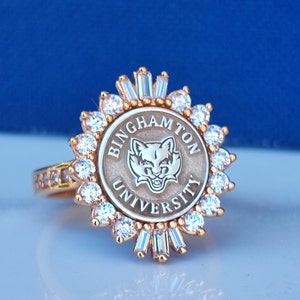 Graduation Ring, Women's Class Ring, High Scholl Ring, Senior Ring for Girls, White Gold Custom Class Ring, College Class Rings