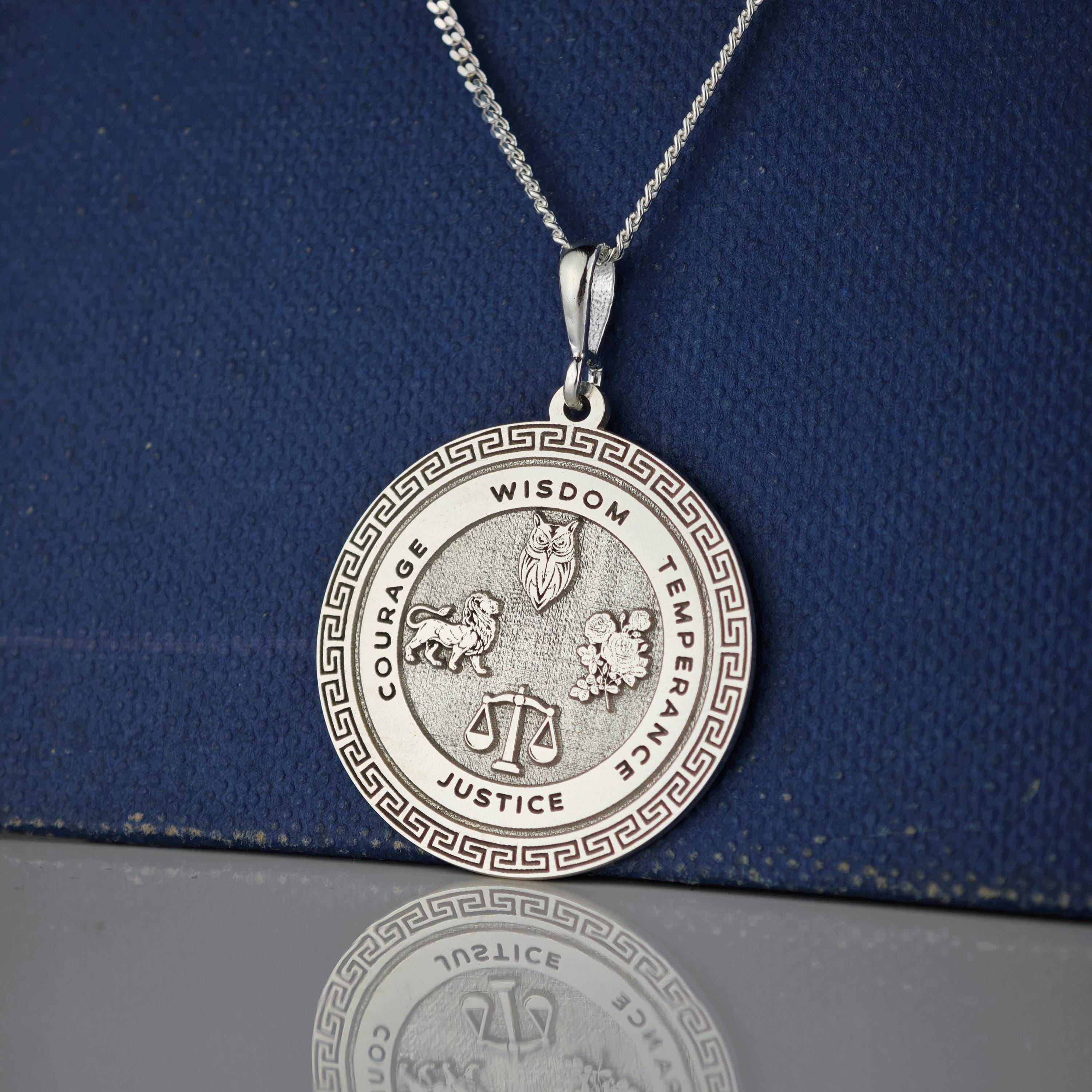Stioc Necklace, Stioc Pendant, Wisdom Justice Temperance Courage 