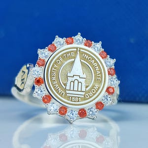 White gold class ring , 14K solid Gold college ring , Woman stone collage class ring , University ring , Personalized ring , Graduation ring