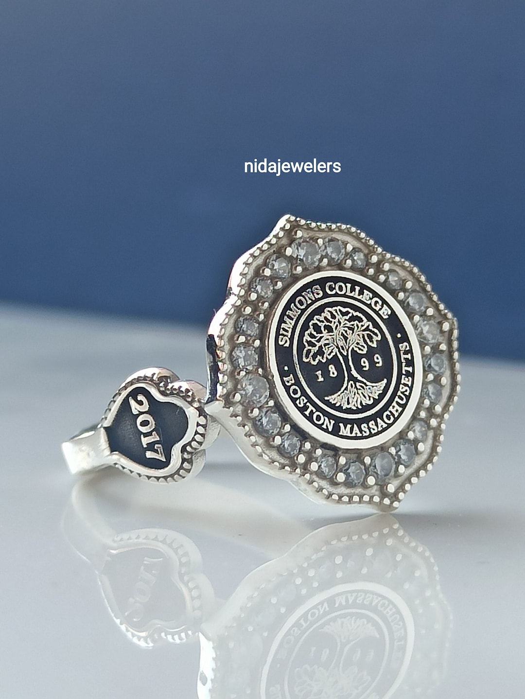 Custom Sterling Silver University Ring, Personalized College Class Ring ...