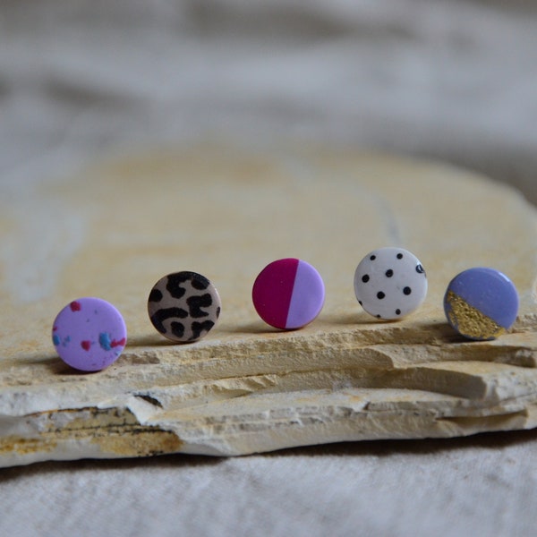 NDOGO - stud earrings, circles, lilac, blue, dotted, leo print, small, small, plain, simple, round