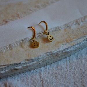 Smile Smiley Earrings, Smiley, Creole With Stainless Steel