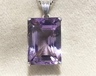 Amethyst Rectangle pendant in 925 sterling silver Large Octagon Amethyst pendant for women Amethyst Silver Necklace