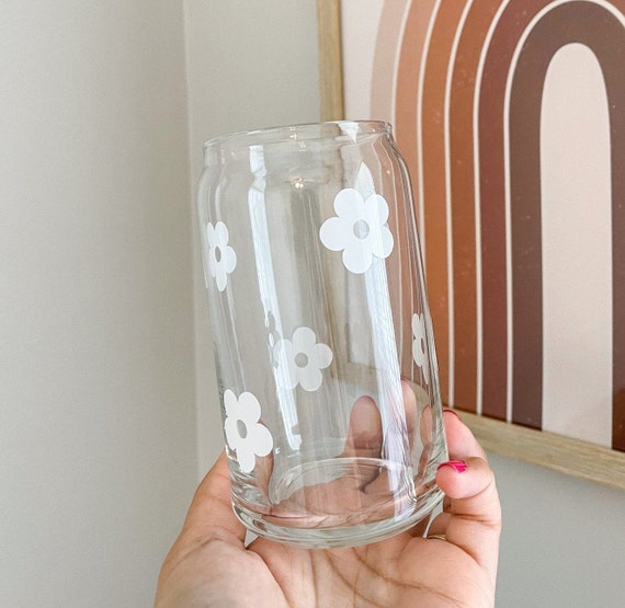 Glass Coffee Cup, Beer Glass Cup, Floral Glass Can, Soda Glass Cup, Glass  Tumbler, Iced Coffee Glass, Cute Glass Cup 