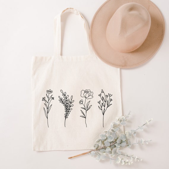 Floral Tote Bag - Flower, Wildflower, Canvas Tote Bag with Zipper