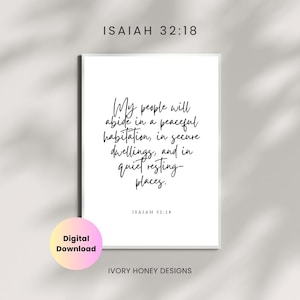 Isaiah 32:18 Wall Art, Peaceful Dwelling Bible Verse Printable, Christian Home Decor, Scripture Digital Download, Faith-Based Printable Art