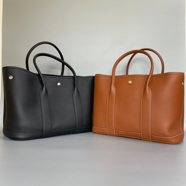 Large Chic genuine leather stylish classic tote handbag colours - beige black taupe tan